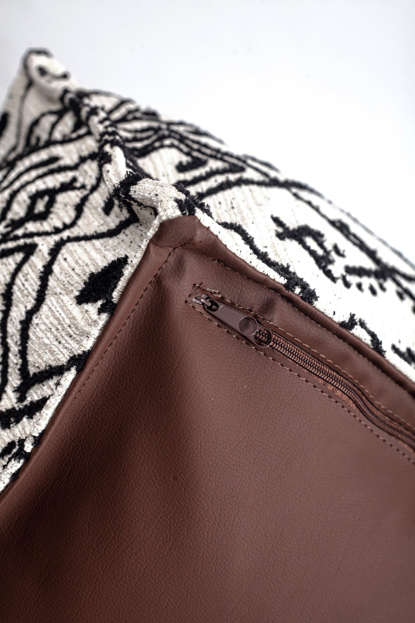 Merino - Ethnic Motif Patterned Pouf - Black & White (Cover Only)