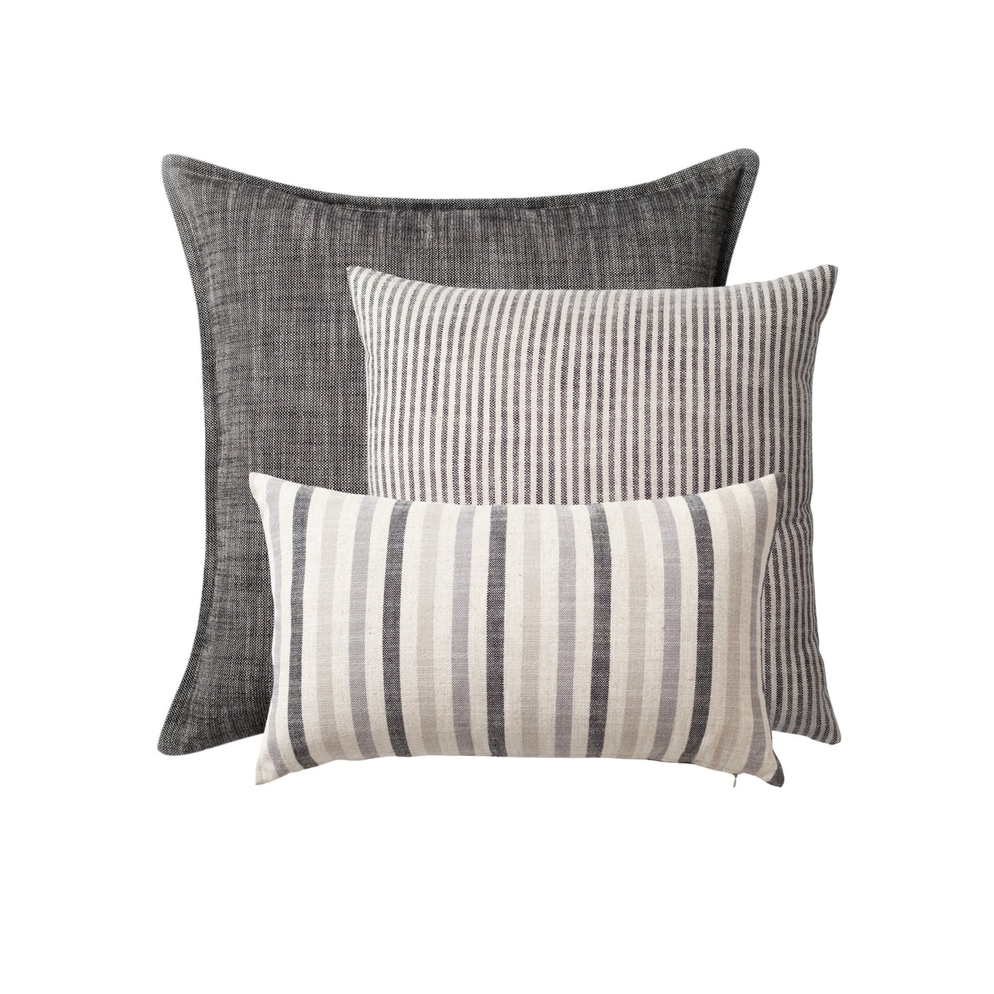 StripeOnStripe - Decorative Pillow - Set of 3 - Black & Linen