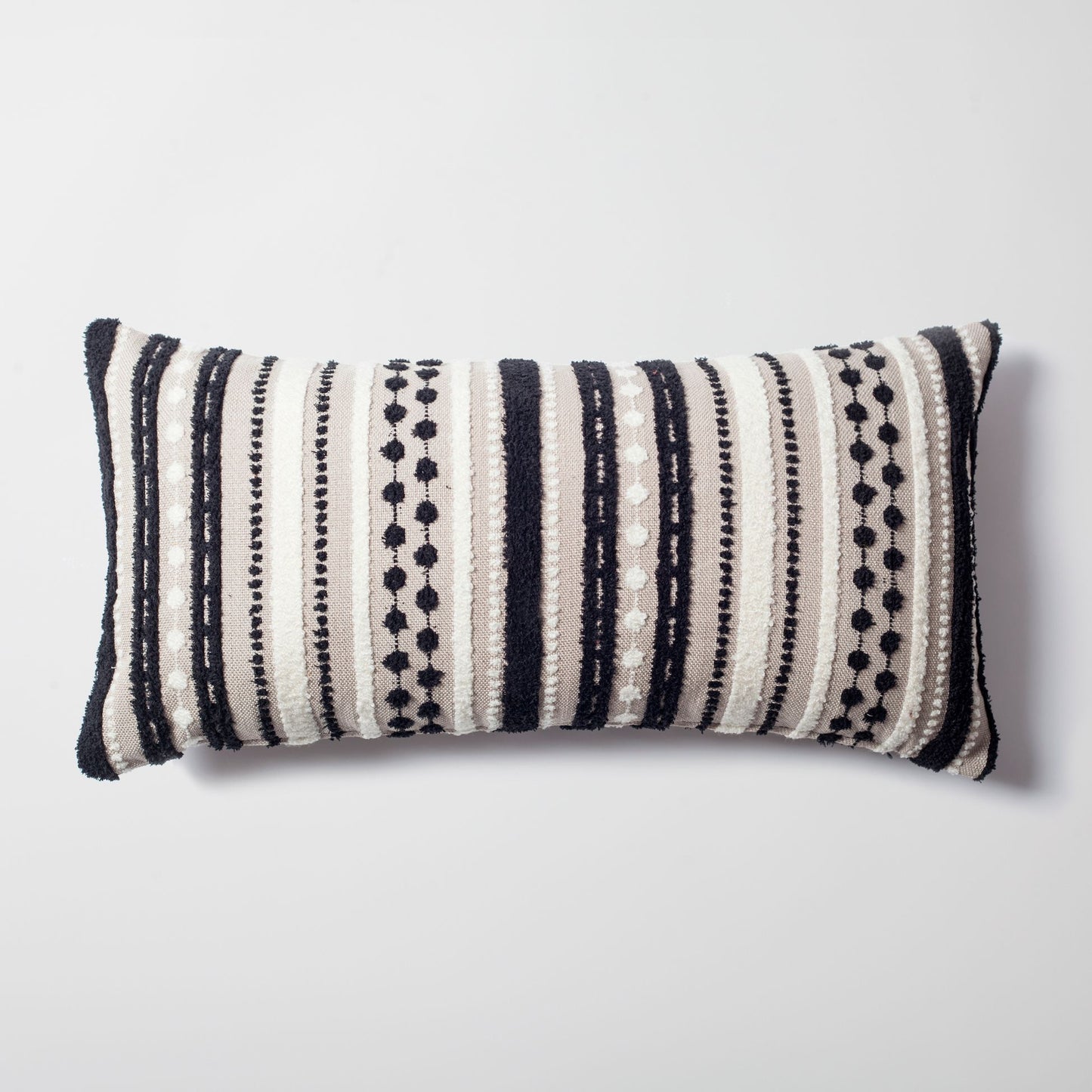 Nomad - Multicolored Striped Linen Decorative Pillow 14x28 Inch - Black & White (Cover Only)