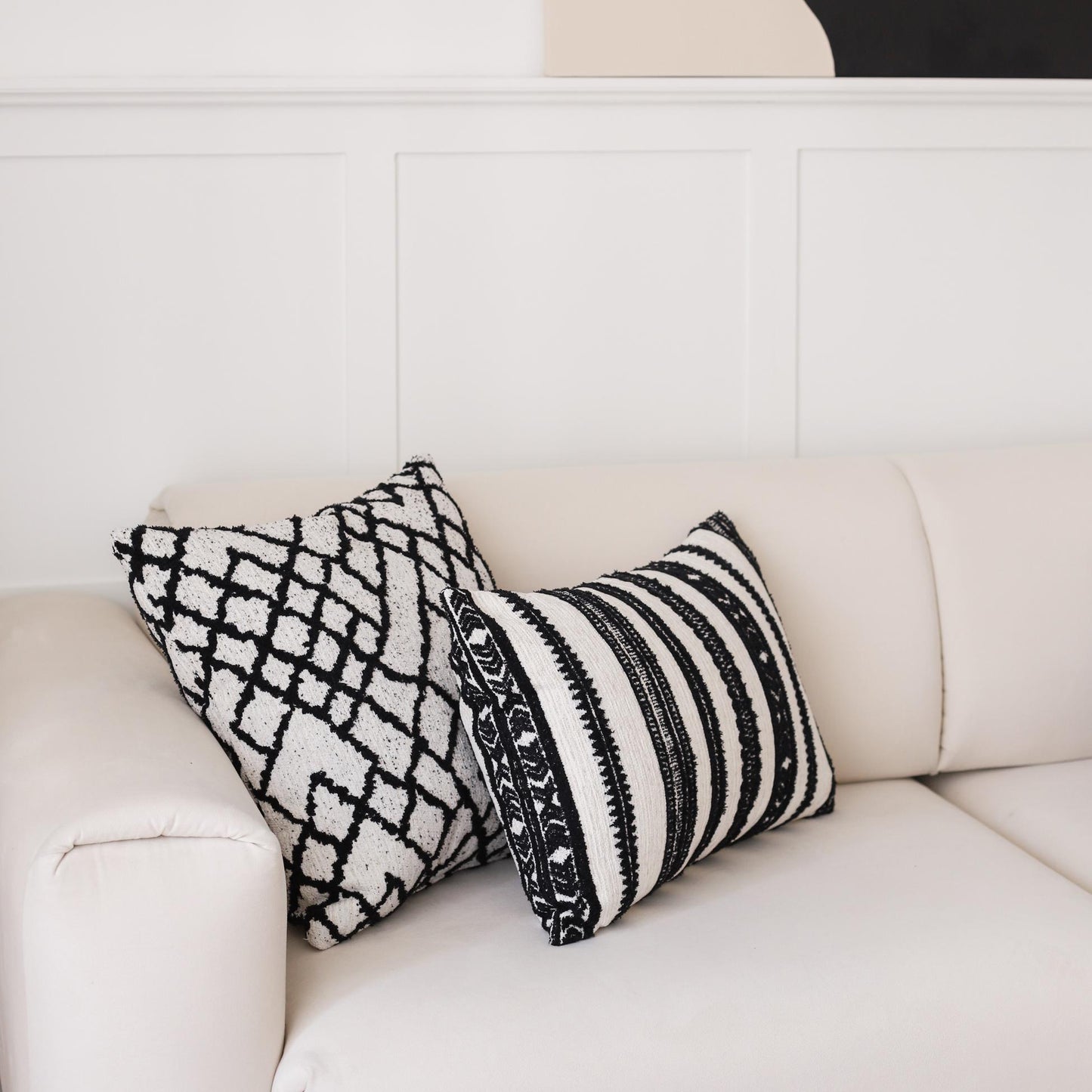 Mitos - Ethnic Striped Patterned 16x24 Inch Pillow - Black & White (Cover Only)