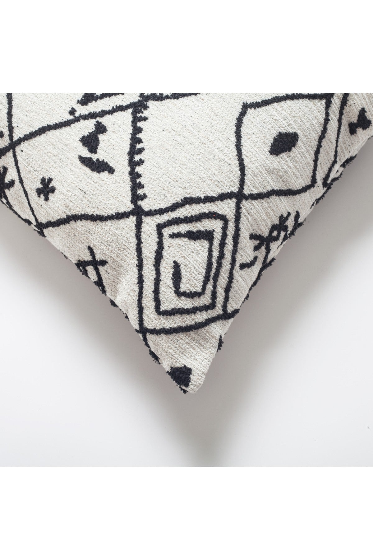 Merino - Ethnic Motif Patterned Pillow 20x20 Inch - Black & White (Cover Only)