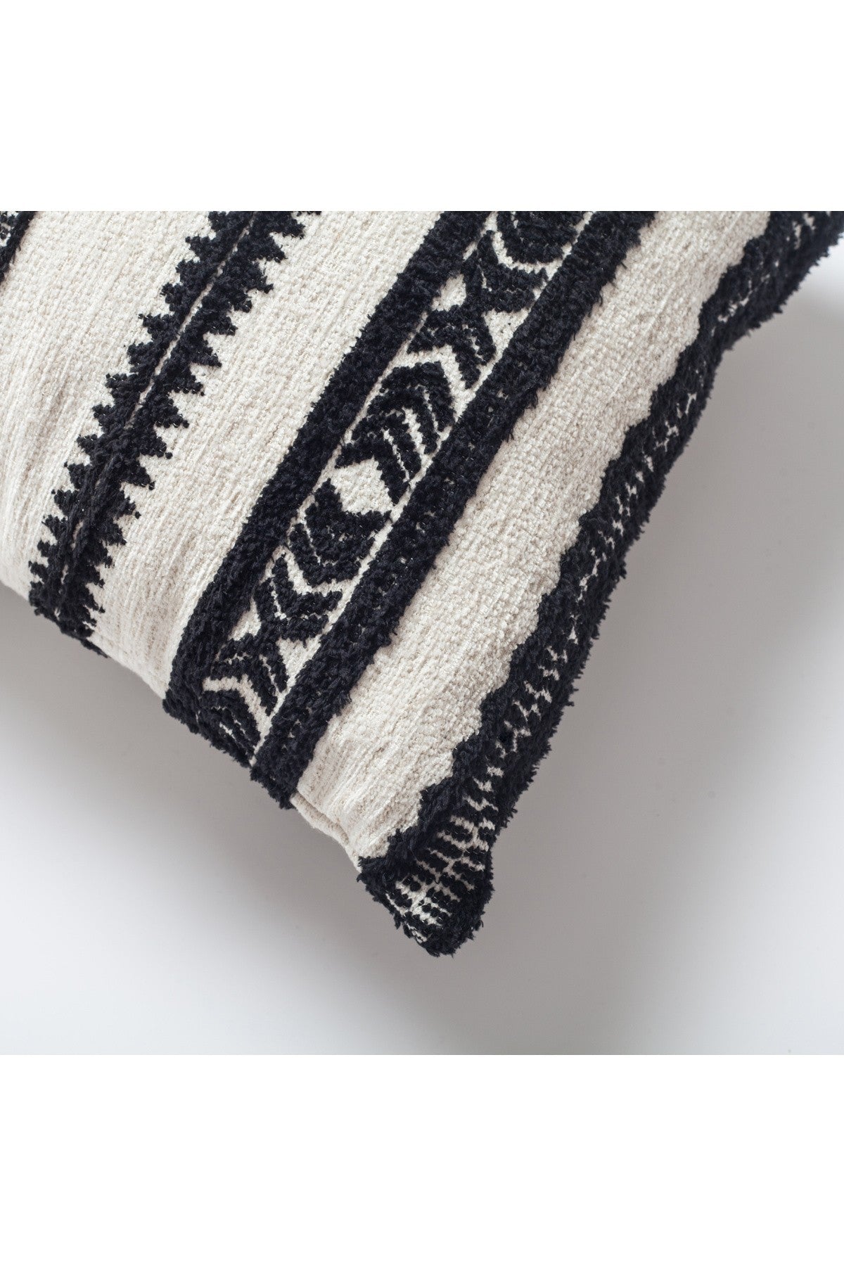 Mitos - Ethnic Striped Patterned 16x24 Inch Pillow - Black & White (Cover Only)