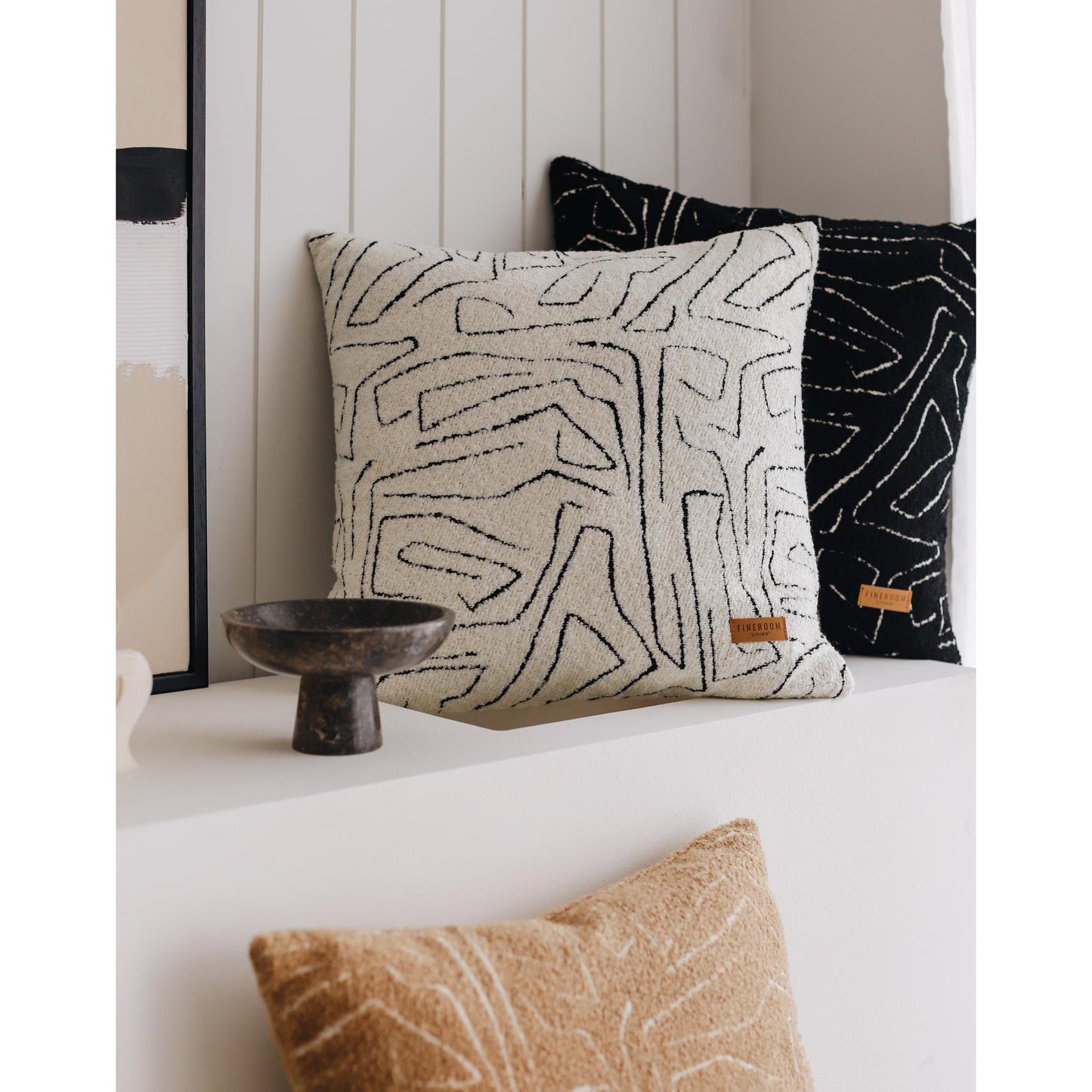 Amorf - Abstract Patterned 20x20 Inch Cushion - White and Black (Cover Only)