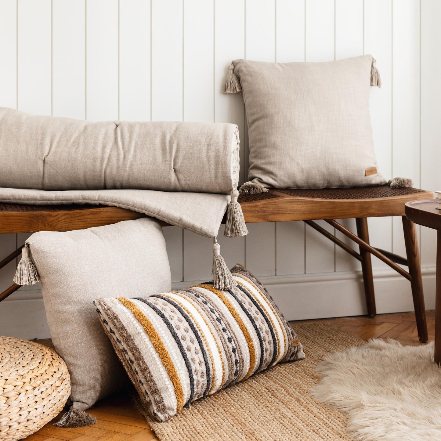 Loom Linen Fringed Bed Runner + 3 Pillow Set Nomad (Cover Only)