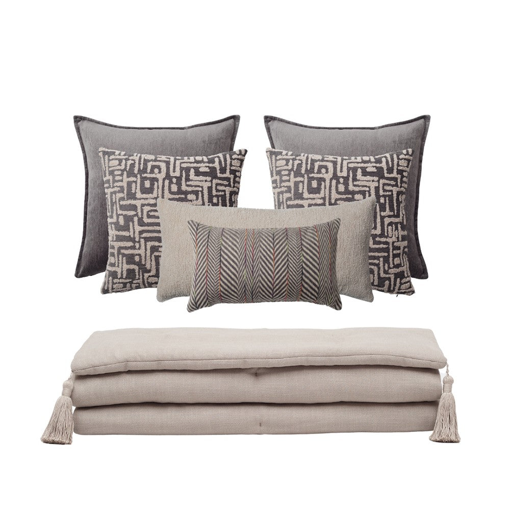 Loom Linen Tasseled Bed Runner + 6 Pillow Set - Anthracite (Cover Only)