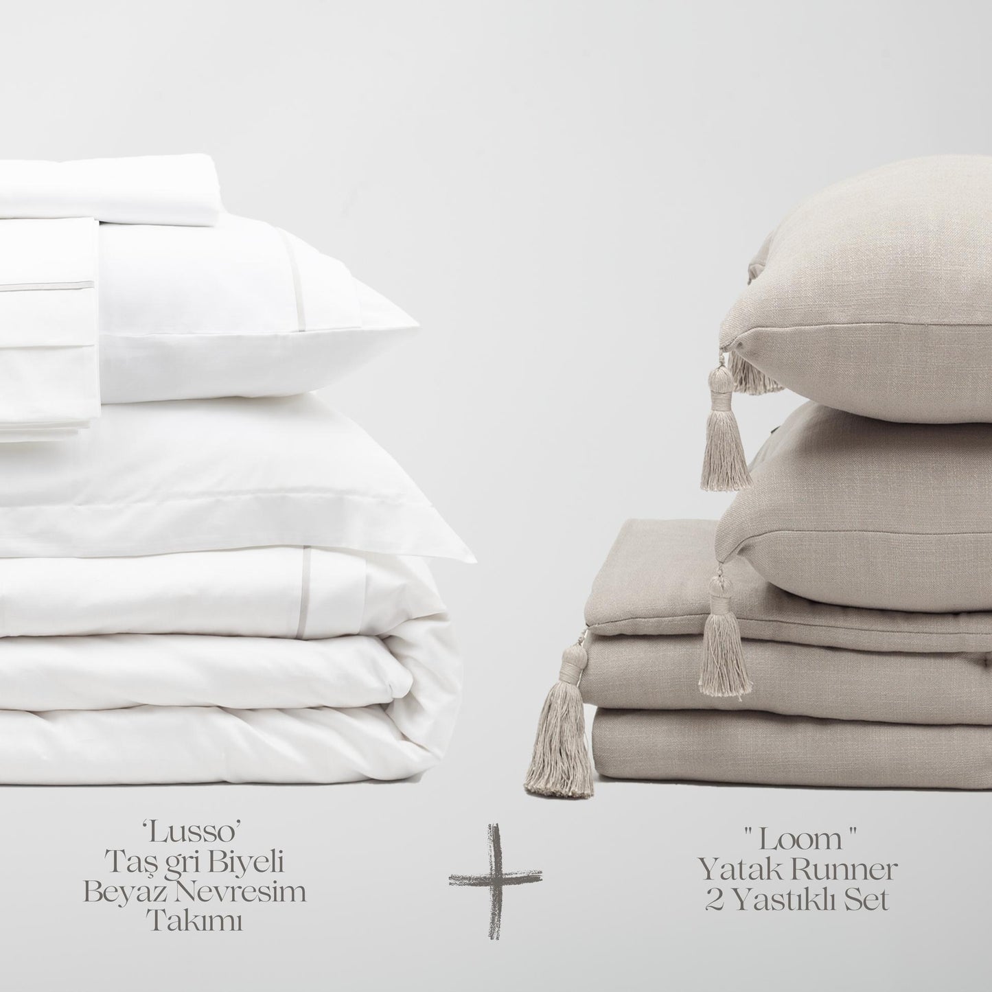 Lusso & Loom Duvet Cover Set + Runner Set of 2 Padded - Stone