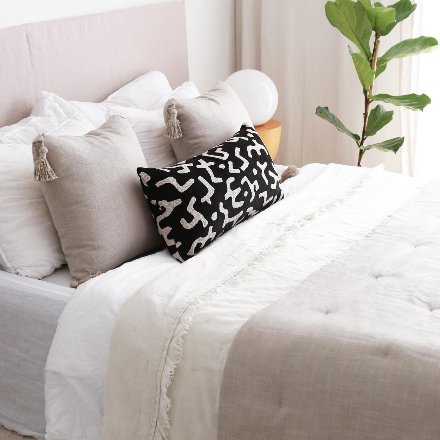 Loom Linen Tasseled Bed Runner + 3 Pillow Set Nandos (Cover Only)