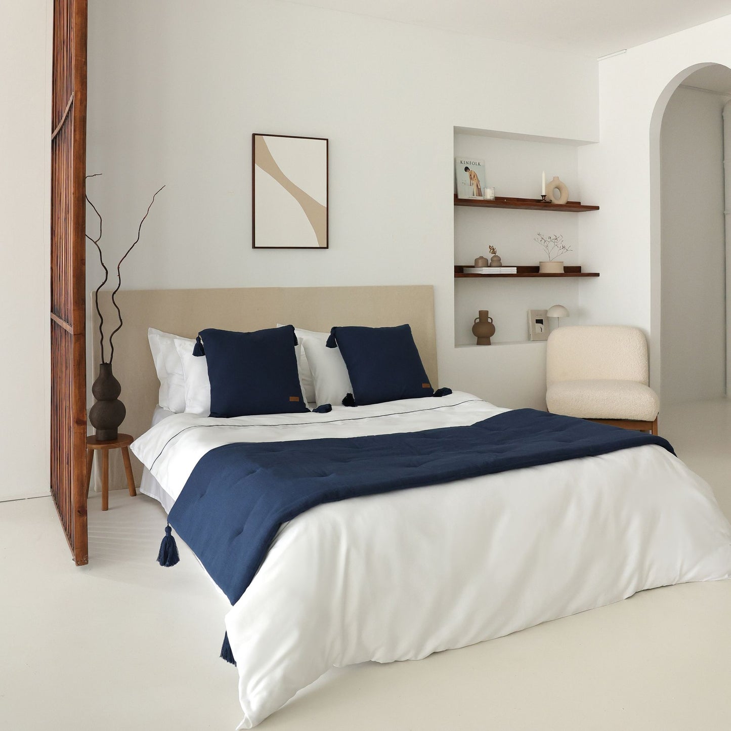 Lusso & Loom Duvet Cover Set + Runner Set of 2 Padded - Navy Blue