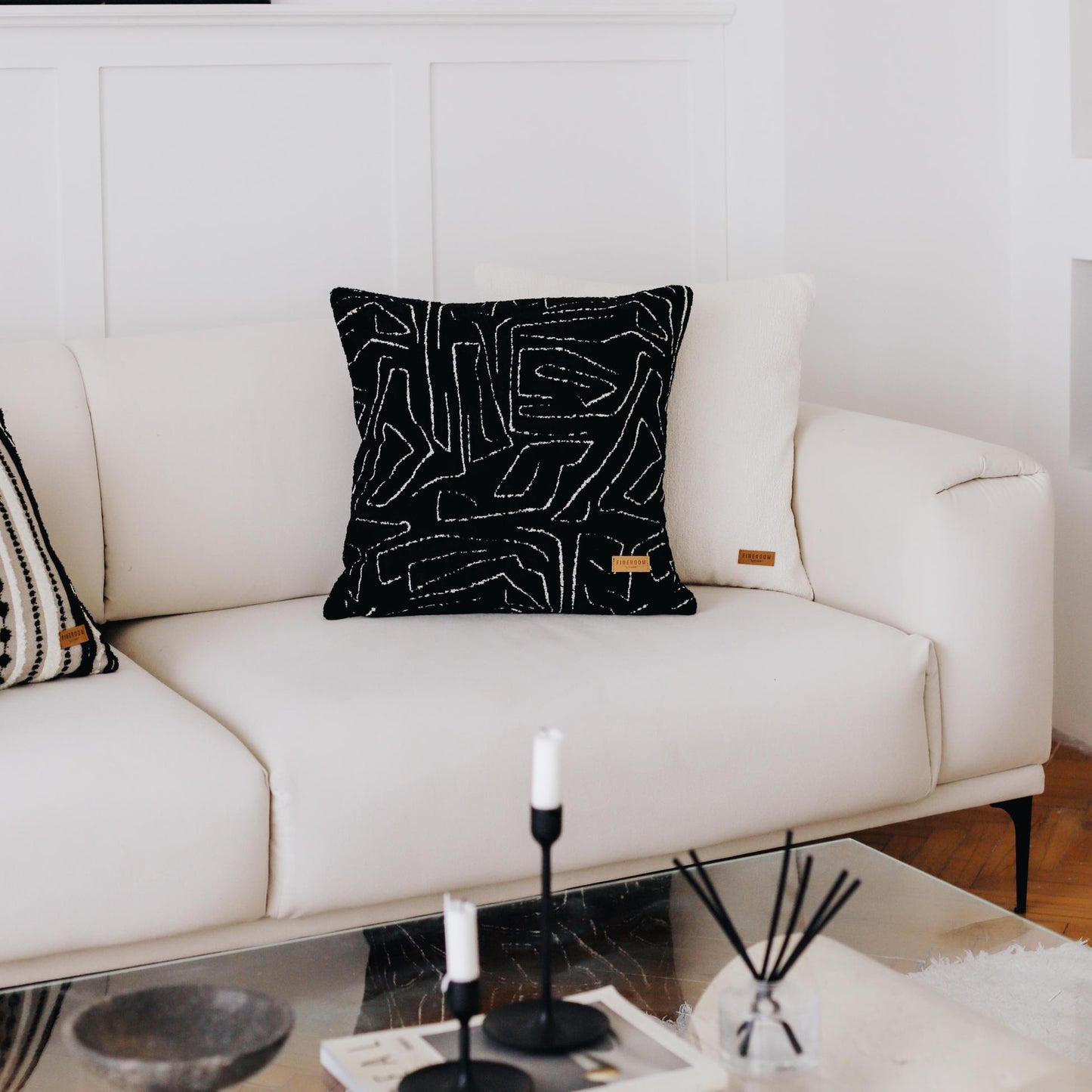Amorf - Abstract Patterned 20x20 Inch Cushion - Black and White (Cover Only)
