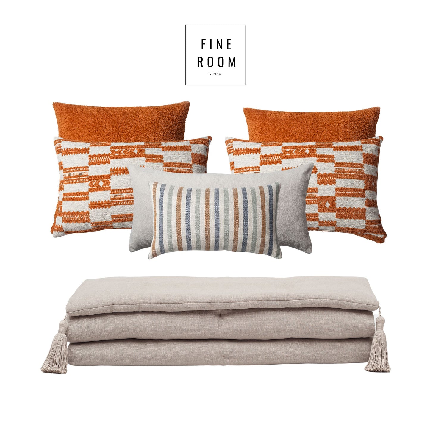 Loom Linen Tasseled Bed Runner + 6 Pillow Set Surya Capri - Orange (Cover Only)