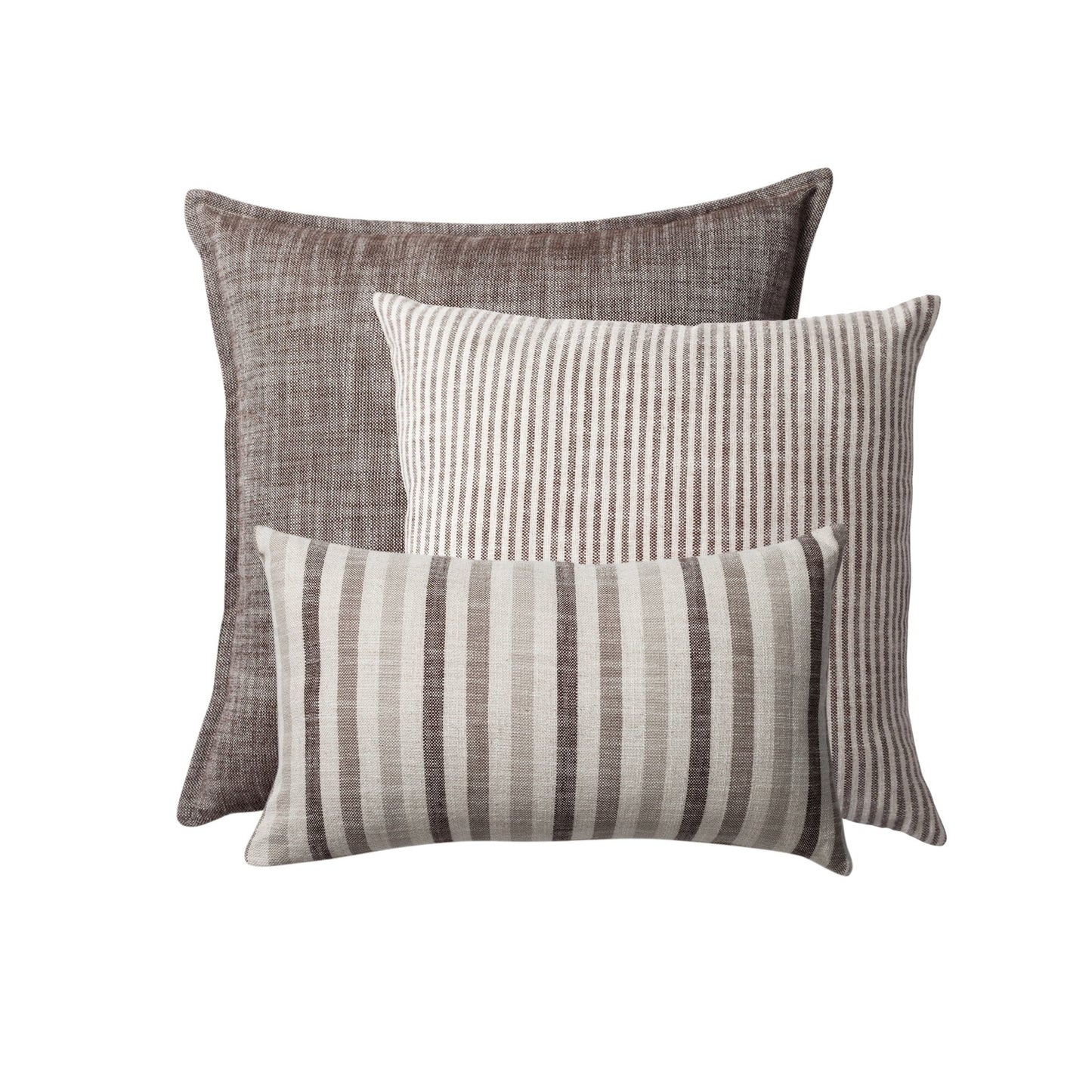 StripeOnStripe - Decorative Pillow - Set of 3 - Brown & Linen