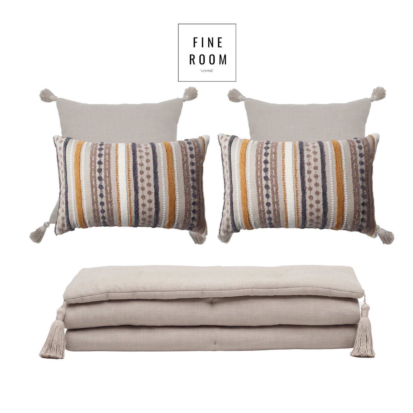 Loom Linen Tasseled Bed Runner + 4 Pillow Set Nomad (Cover Only)
