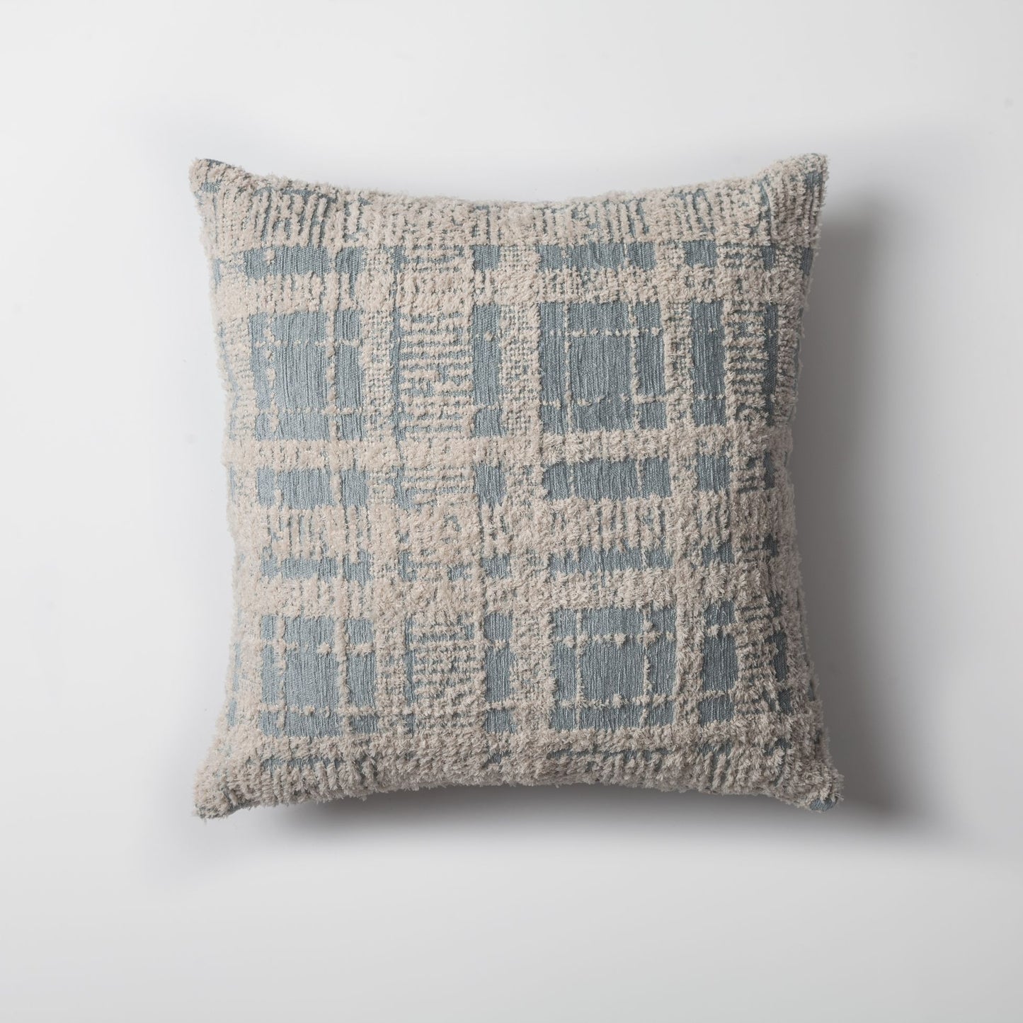Teddy - Blue Beige Viscose Checkered Furry Pillow 18x18 Inch - Blue (Cover Only)