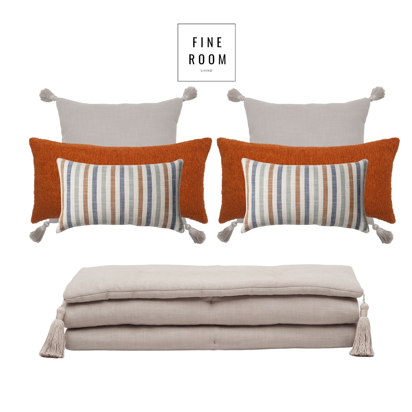 Loom Linen Tasseled Bed Runner + 6 Pillow Set Cozy Capri (Cover Only)