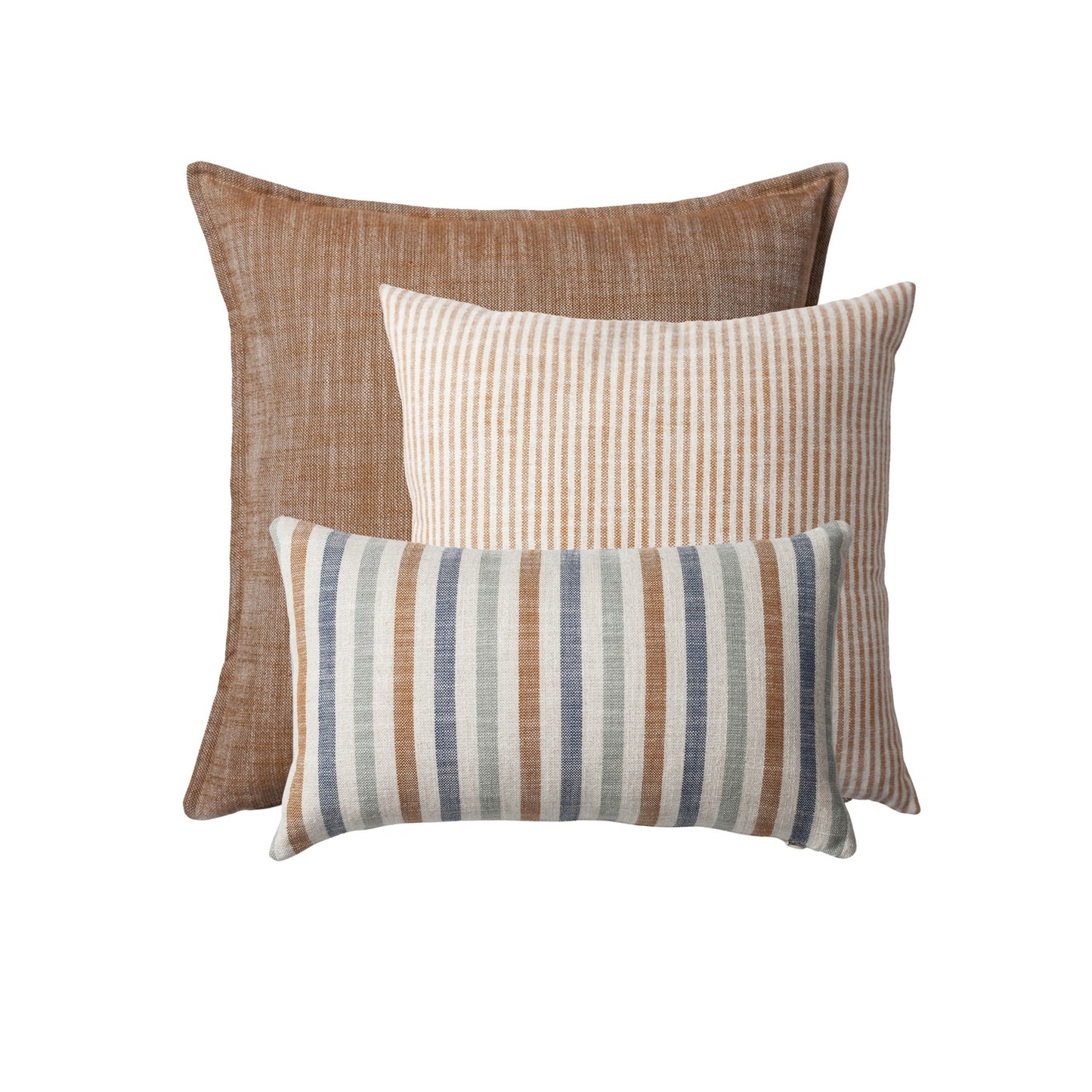StripeOnStripe - Decorative Pillow - Set of 3 - Mustard & Linen