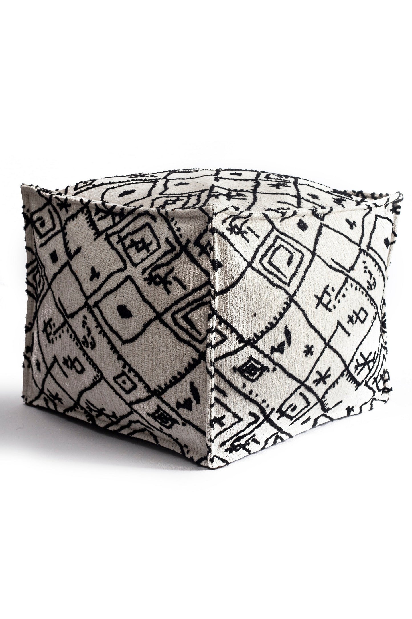 Merino - Ethnic Motif Patterned Pouf - Black & White (Cover Only)