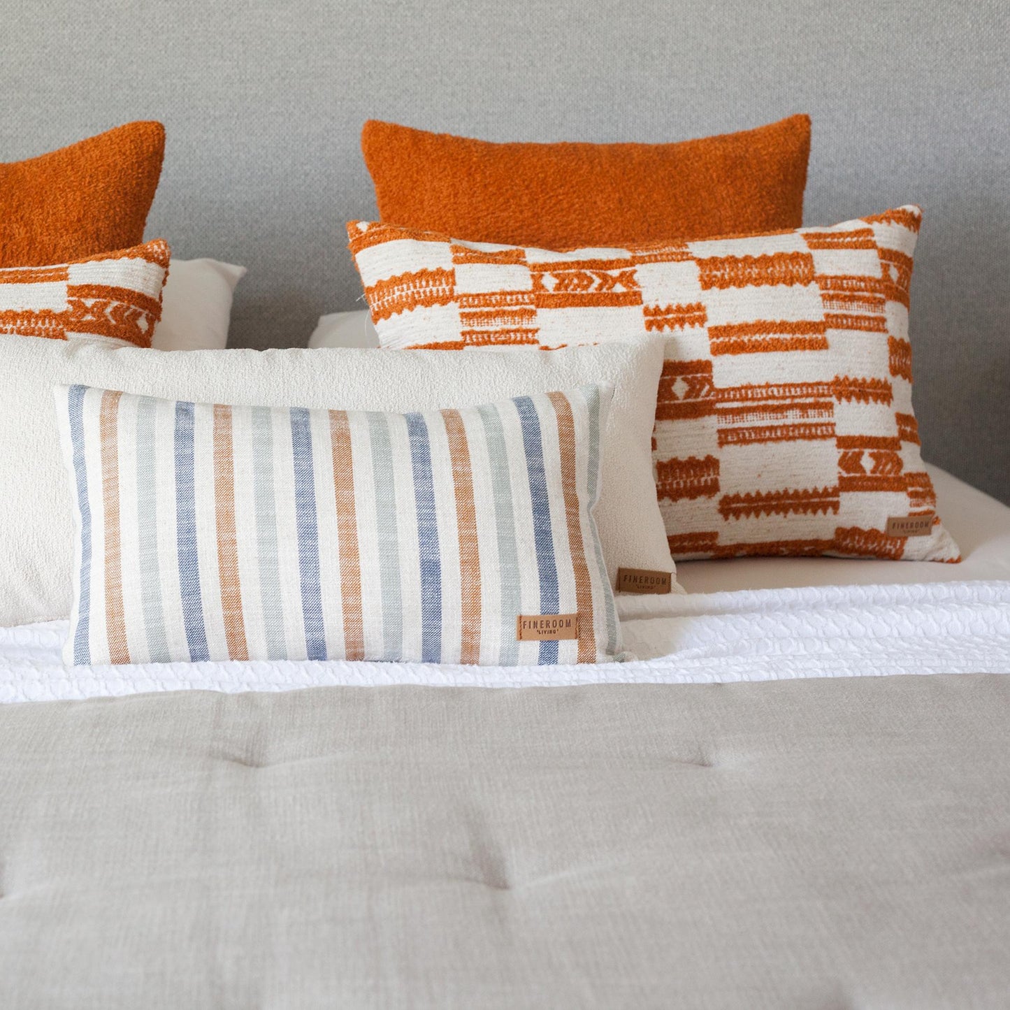 Loom Linen Tasseled Bed Runner + 6 Pillow Set Surya Capri - Orange (Cover Only)