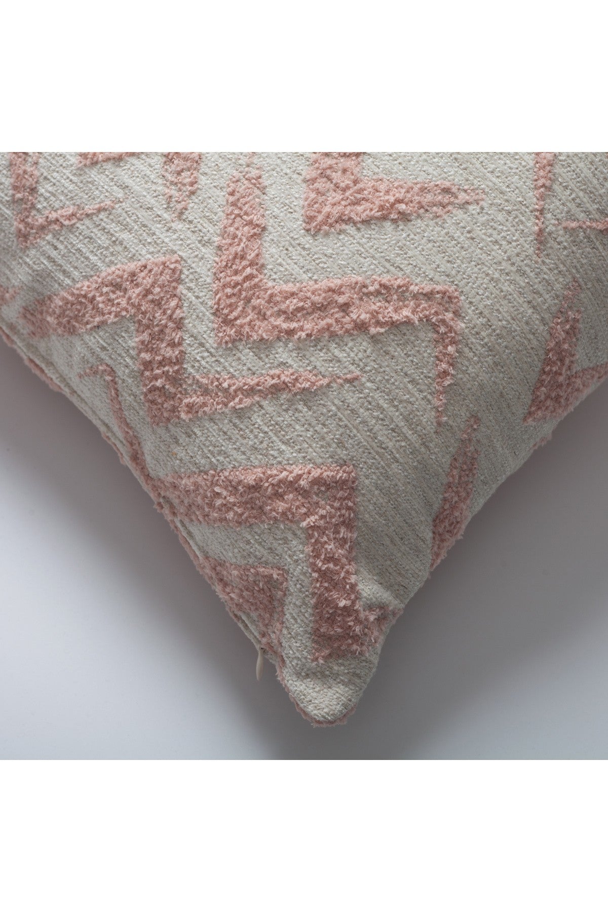 Havana - Zigzag Patterned Linen Pillow 18x18 Inch - Pink & White (Cover Only)