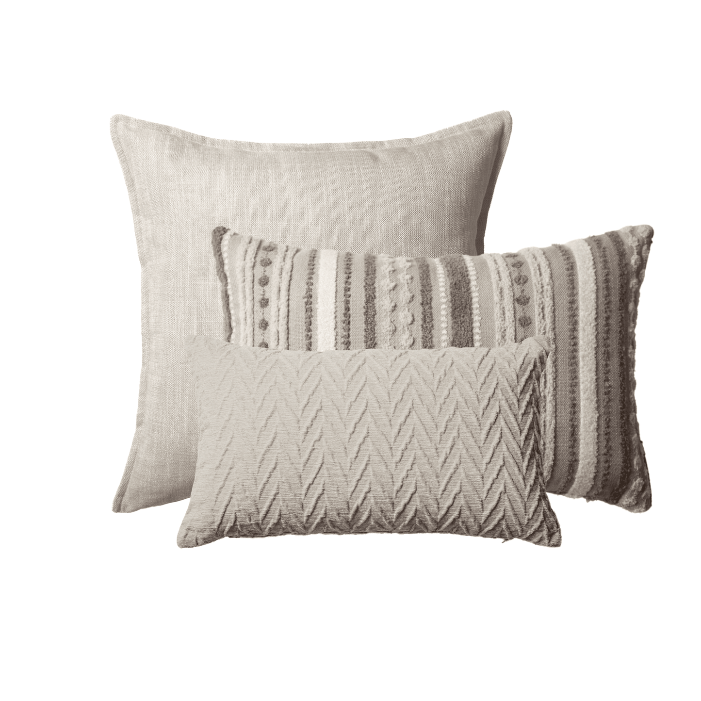 Porto & Nomad & Cello - Decorative Pillow - Set of 3 - Beige & Linen & White