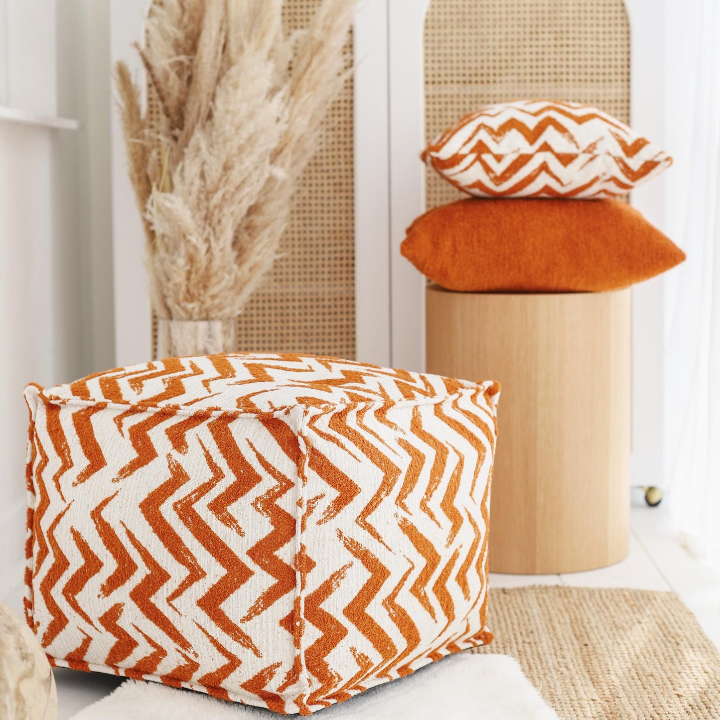 Havana Puf - Zigzag Patterned Pouf - Orange (Cover Only)
