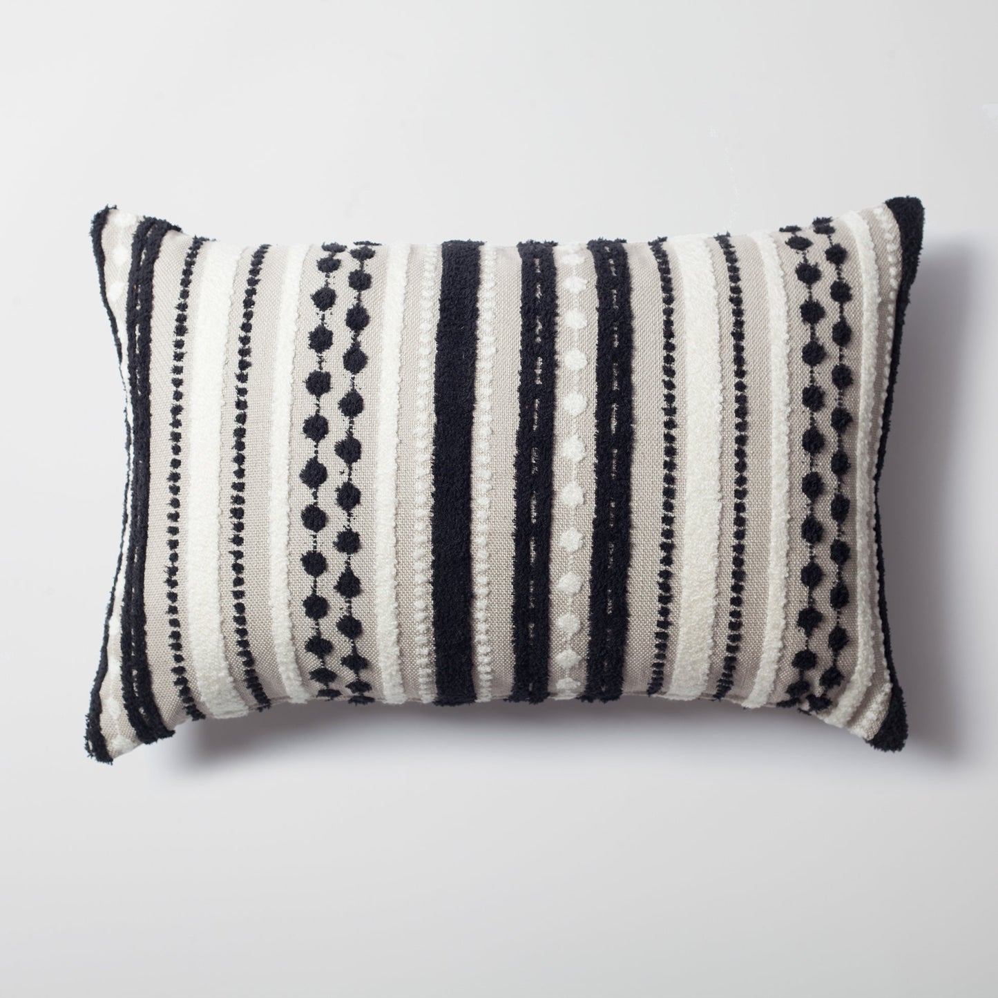 Nomad - Multicolored Striped Linen Decorative Pillow 16x24 Inch - Black & White (Cover Only)