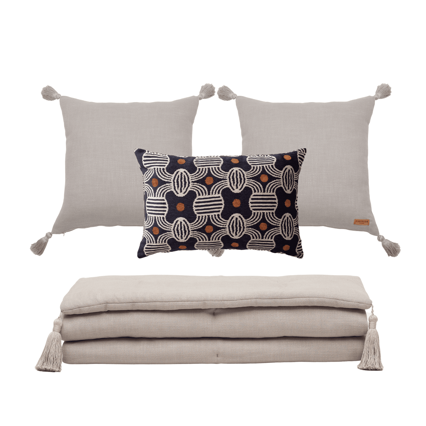 Obika & Loom Linen Tasseled Bed Runner + 3 Pillow Set (Cover Only)