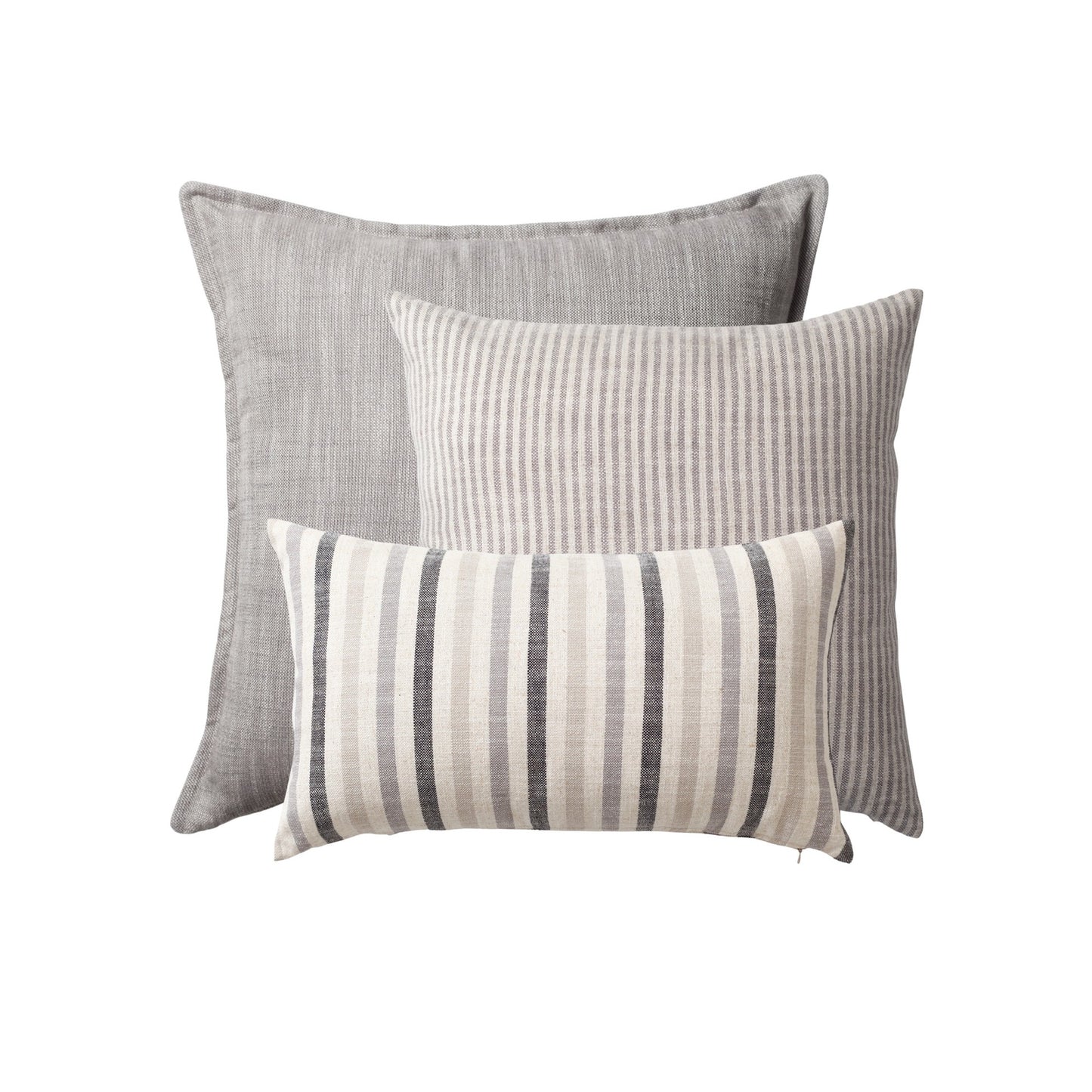 StripeOnStripe - Decorative Pillow - Set of 3 - Grey & Linen