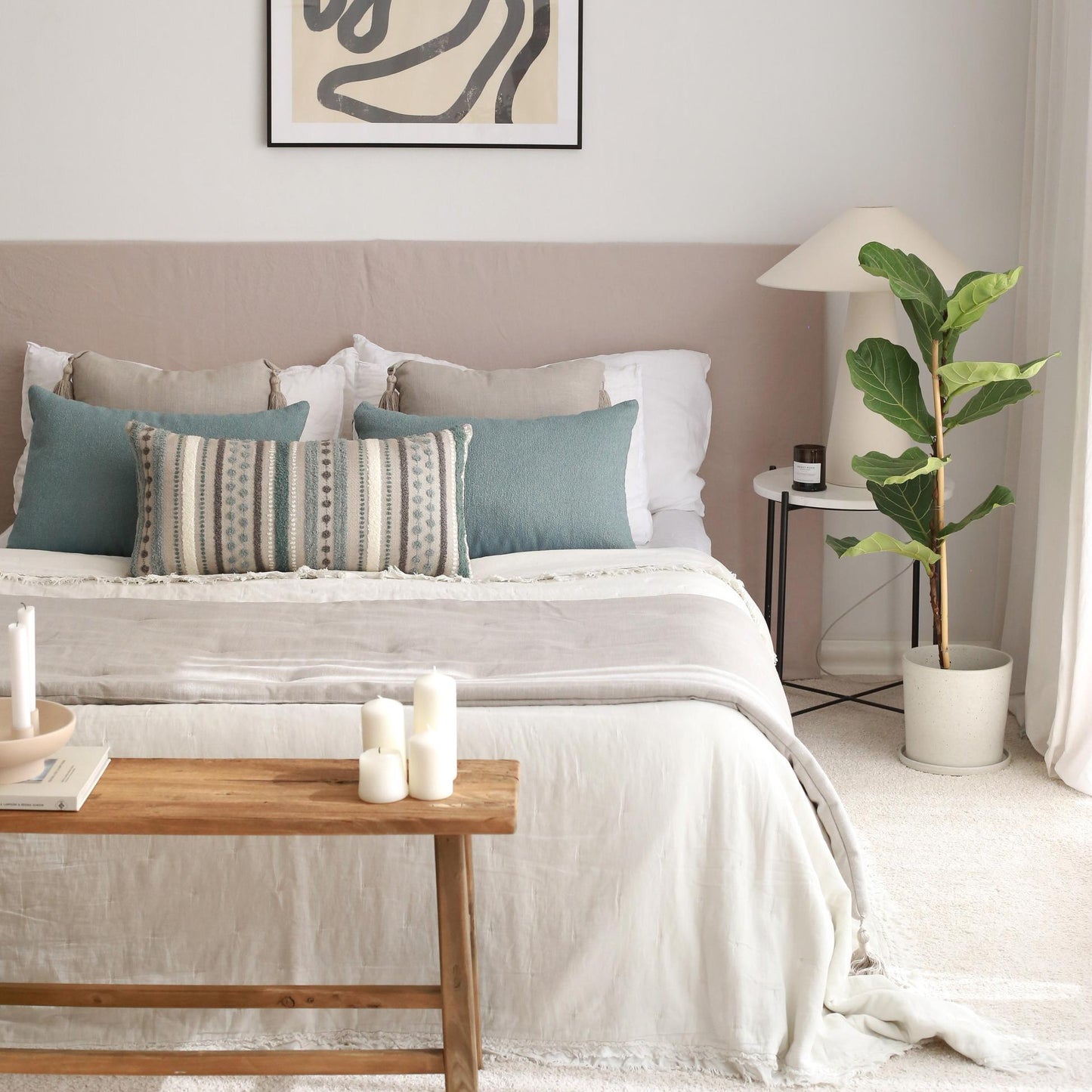 Loom Linen Tasseled Bed Runner + 5 Pillow Set Nomad Julia - Blue (Cover Only)