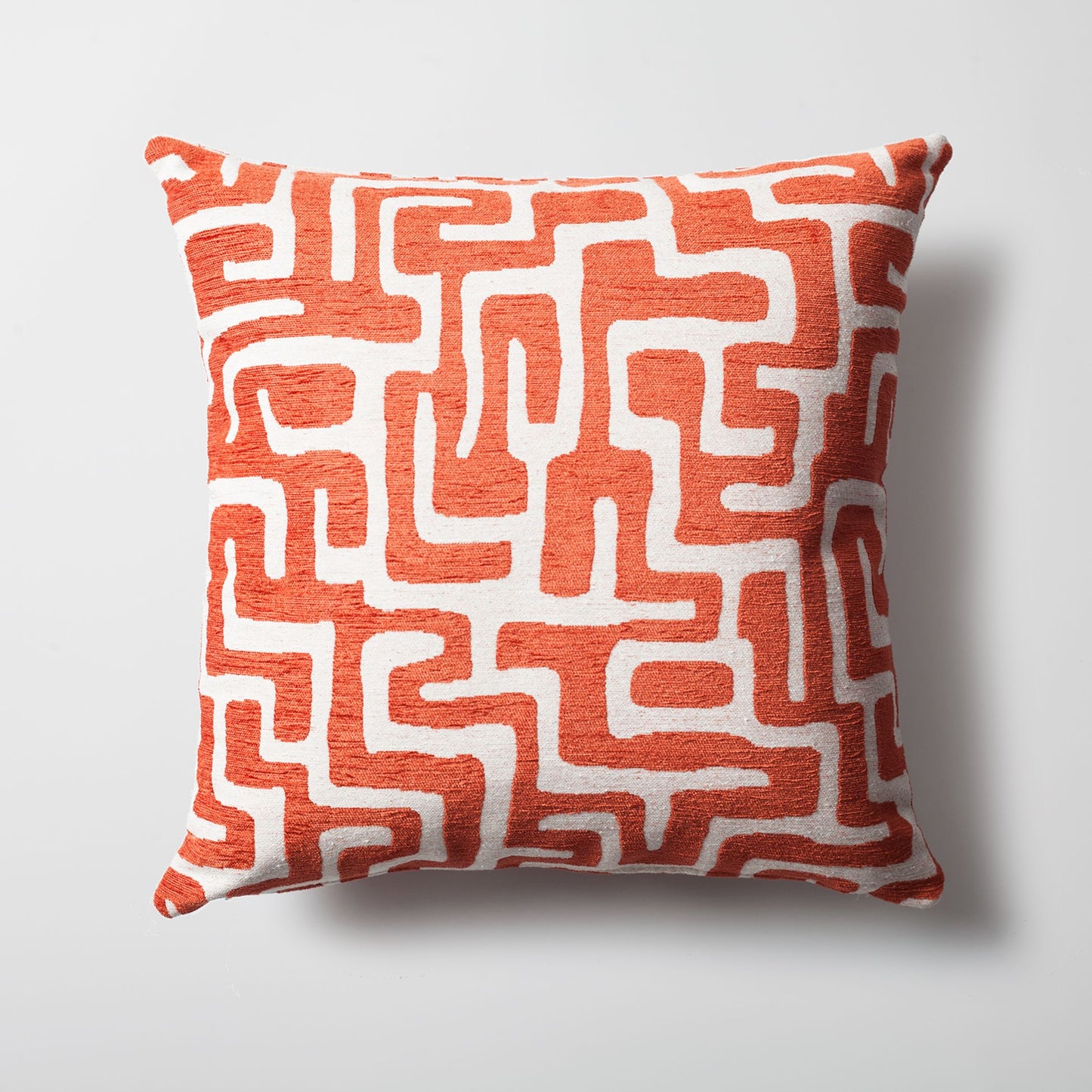 Tile - Maze Patterned 18x18 Inch Pillow - Orange White Pillow (Cover Only)