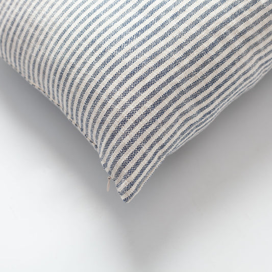 Zuma  - Linen Striped 100% Natural Throw Pillow 45x45 - Navy Blue