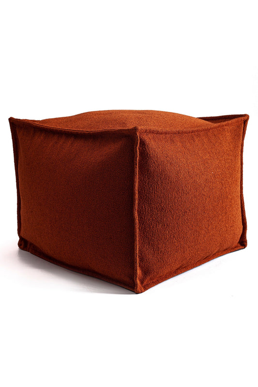 Julia Puf - Colorful Plain Boucle Textured Pouf - Orange (Cover Only)
