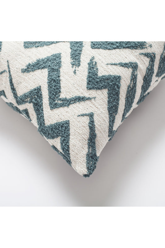 Havana - Zigzag Patterned Linen Pillow 18x18 Inch - Blue & White (Cover Only)