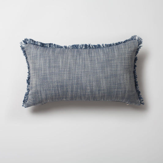 Soho - Linen Fringed Pillow 12x20 Inch - Blue (Cover Only)