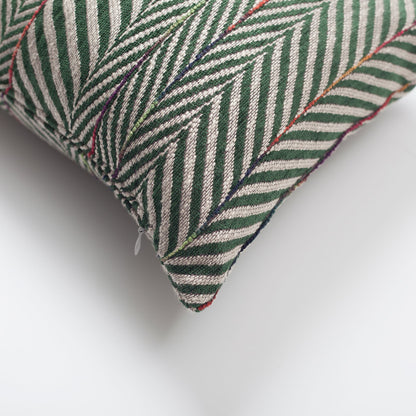 Sense - Linen Gradient Striped Herringbone Patterned Pillow 12x20 Inch - Green (Cover Only)