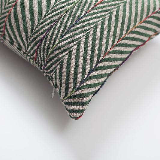 Sense - Linen Gradient Striped Herringbone Patterned Pillow 12x20 Inch - Green (Cover Only)