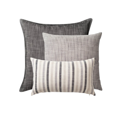 StripeOnStripe  - Decorative Pillow - Set of 3 - Black & Linen