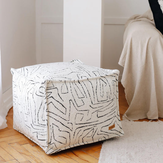 Amorf - Abstract Patterned Pouf - White & Black (Cover Only)