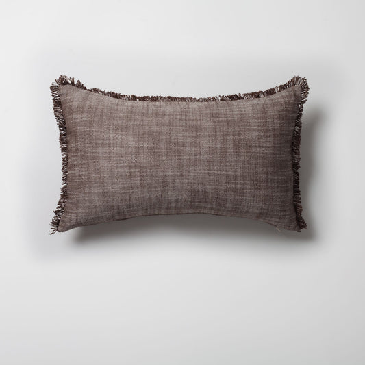 Soho - Linen Fringed Pillow 12x20 Inch - Brown (Cover Only)