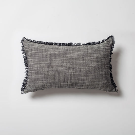 Soho - Linen Fringed Pillow 12x20 Inch - Black (Cover Only)