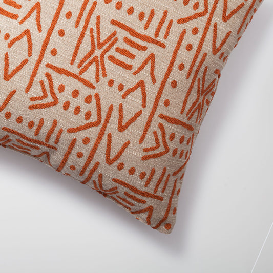 Icon - African Patterned 18x18 Inch Linen Pillow - Orange (Cover Only)