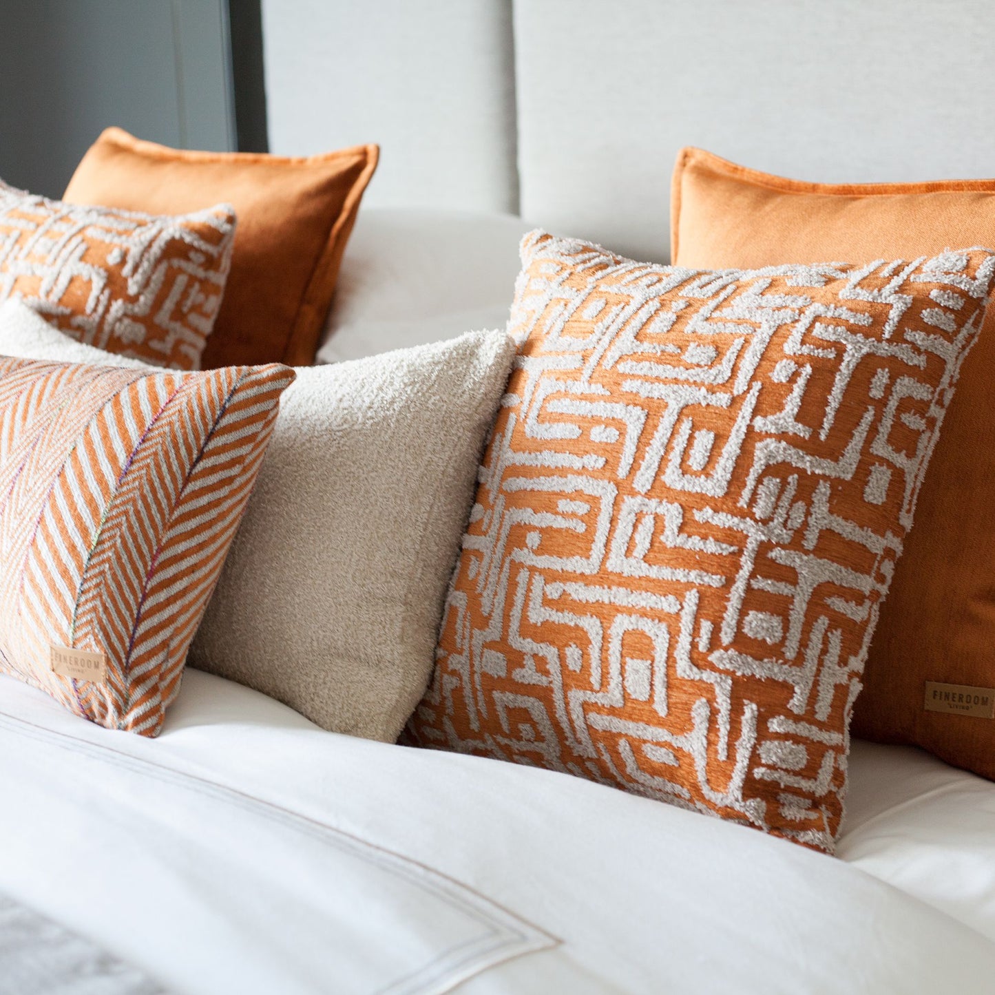Loom Linen Tasseled Bed Runner + 6 Pillow Set - Orange (Cover Only)