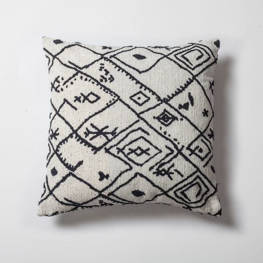 Merino - Ethnic Motif Patterned Pillow 20x20 Inch - Black & White (Cover Only)