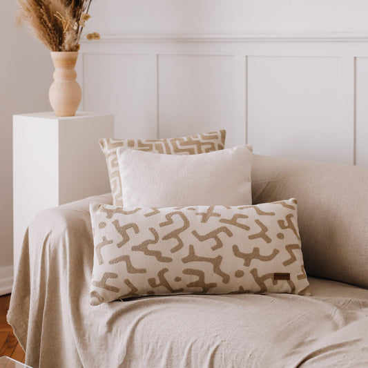 Nandos - Maze Patterned 14x28 Inch Pillow - Cream (Cover Only)