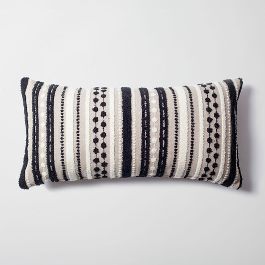 Nomad - Multicolored Striped Linen Decorative Pillow 14x28 Inch - Black & White (Cover Only)