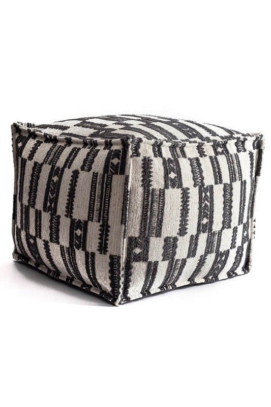 Surya - Ethnic Motif Patterned Pouf - Anthracite (Cover Only)