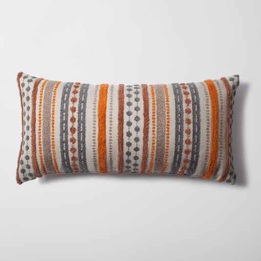 Nomad - Multicolored Striped Linen Decorative Pillow 14x28 Inch - Orange (Cover Only)