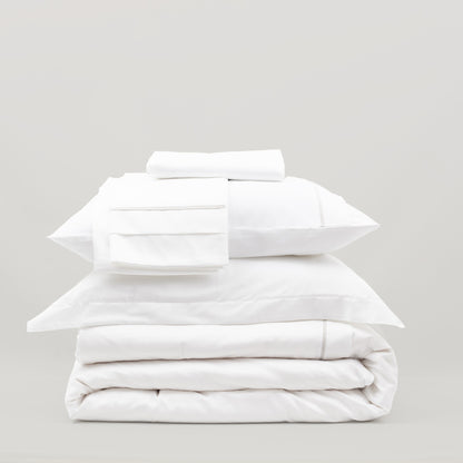 Lusso' 100% Cotton Double Stone Grey Petied White Duvet Cover Set