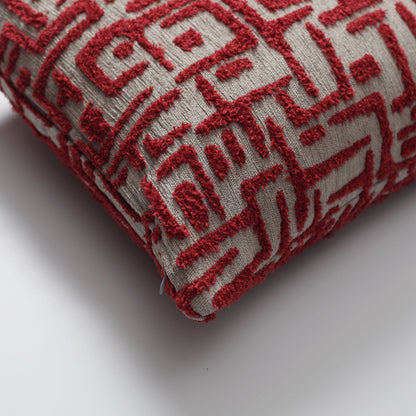 Gilda - Maze Patterned Linen Pillow Bordeaux 18x18 Inch - Bordeaux (Cover Only)