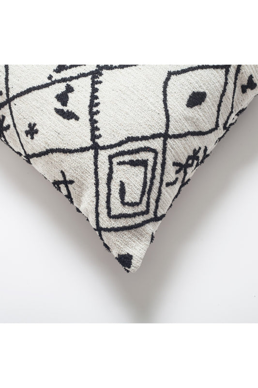 Merino - Ethnic Motif Patterned Pillow 20x20 Inch - Black & White (Cover Only)