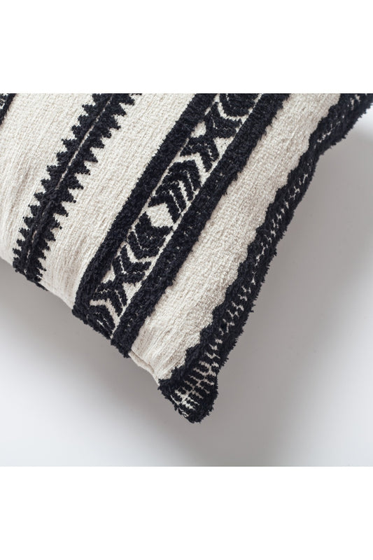 Mitos - Ethnic Striped Patterned 16x24 Inch Pillow - Black & White (Cover Only)